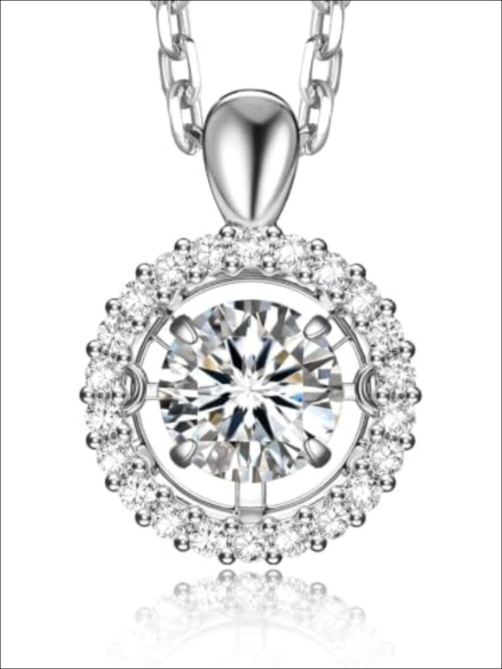 Moissanite Pendant Necklace Sterling Silver Halo Design 18 Inch